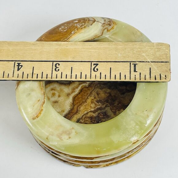 Stone Marble Onyx Green Brown Ashtray Trinket Dish Retro Heavy Vintage MCM 4in - Picture 5 of 12